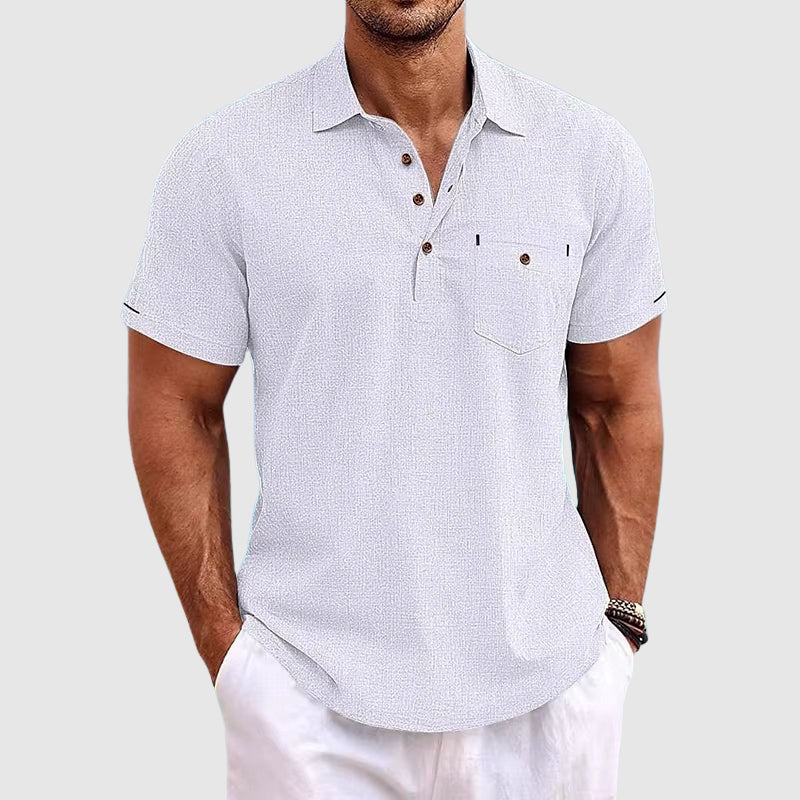 Men's linen-look polo shirt – alternate view