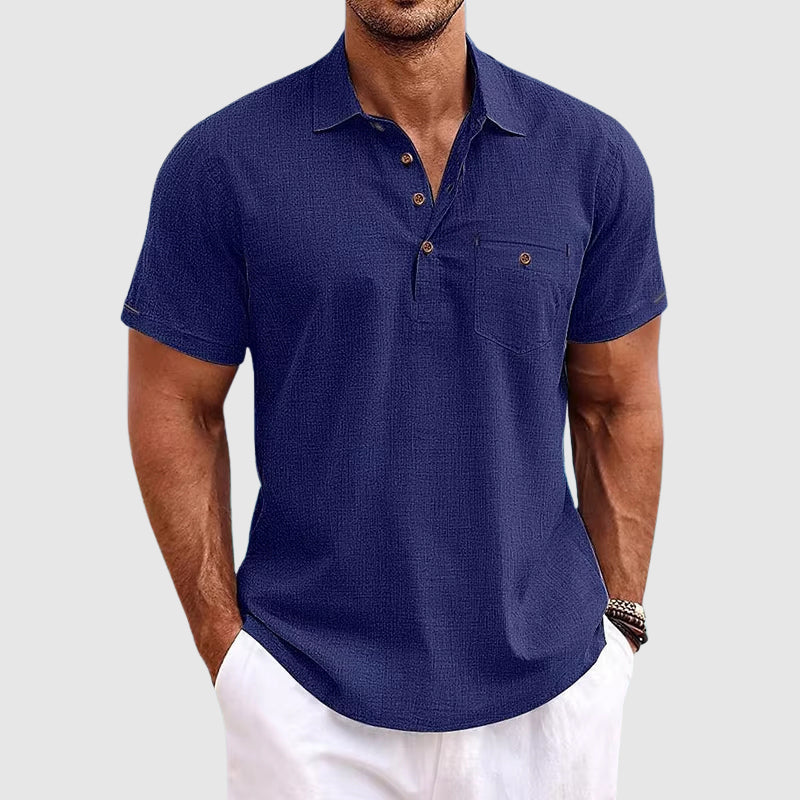 Men's linen-look polo shirt – detail view