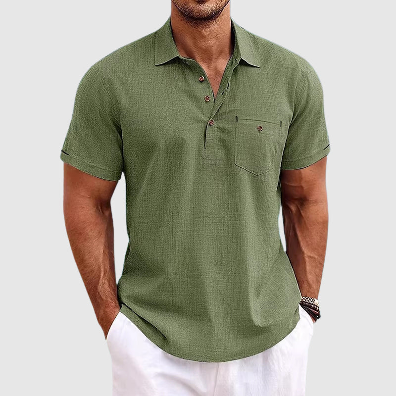 Men's linen-look polo shirt – detail view
