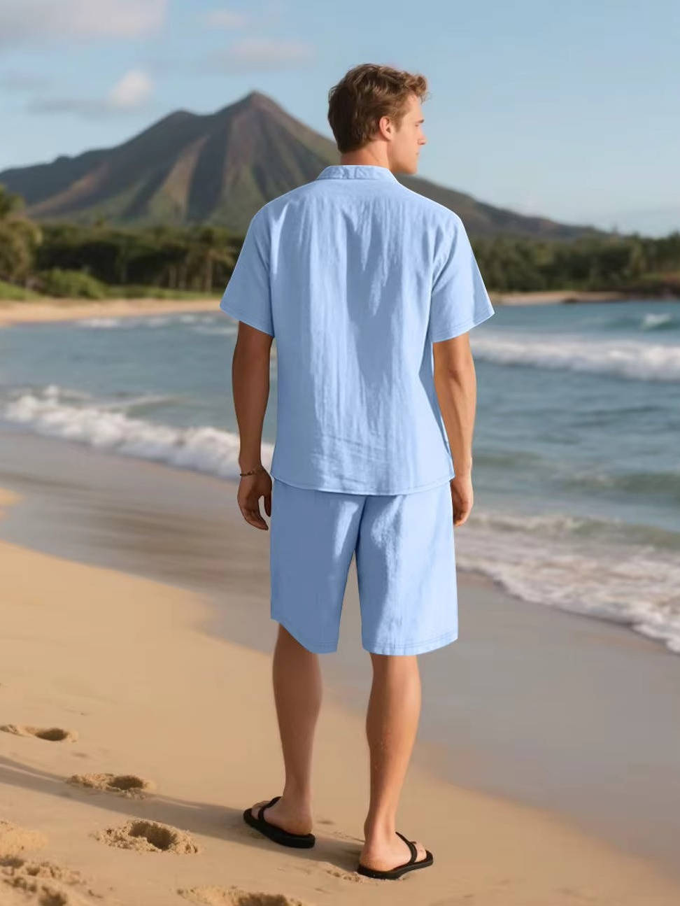 Men's linen-look shirt and shorts set – colour option