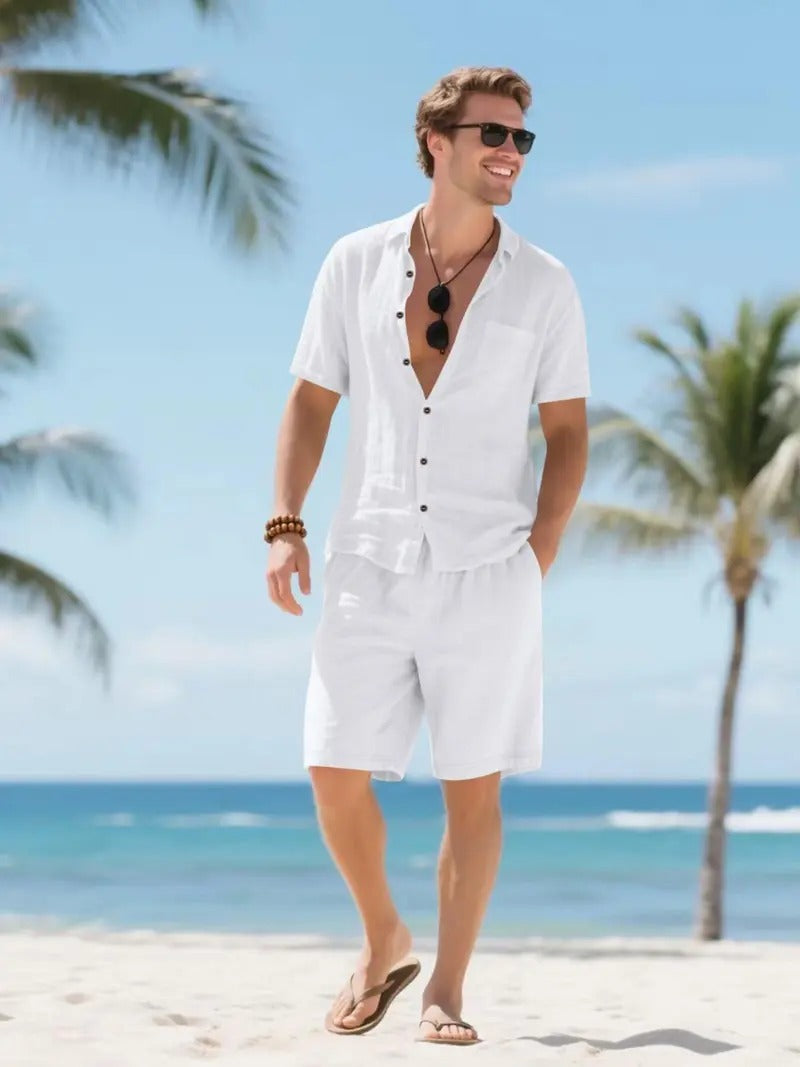 Men's linen-look shirt and shorts set – alternate view