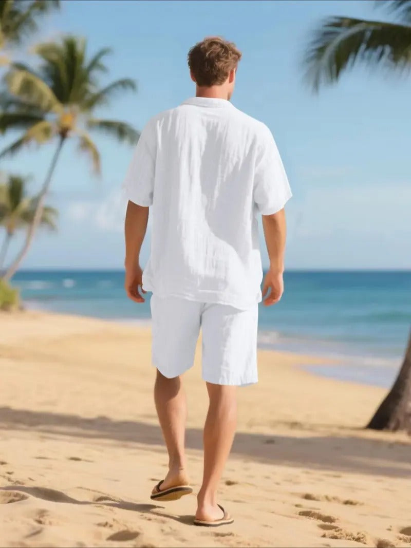 Men's linen-look shirt and shorts set – detail view