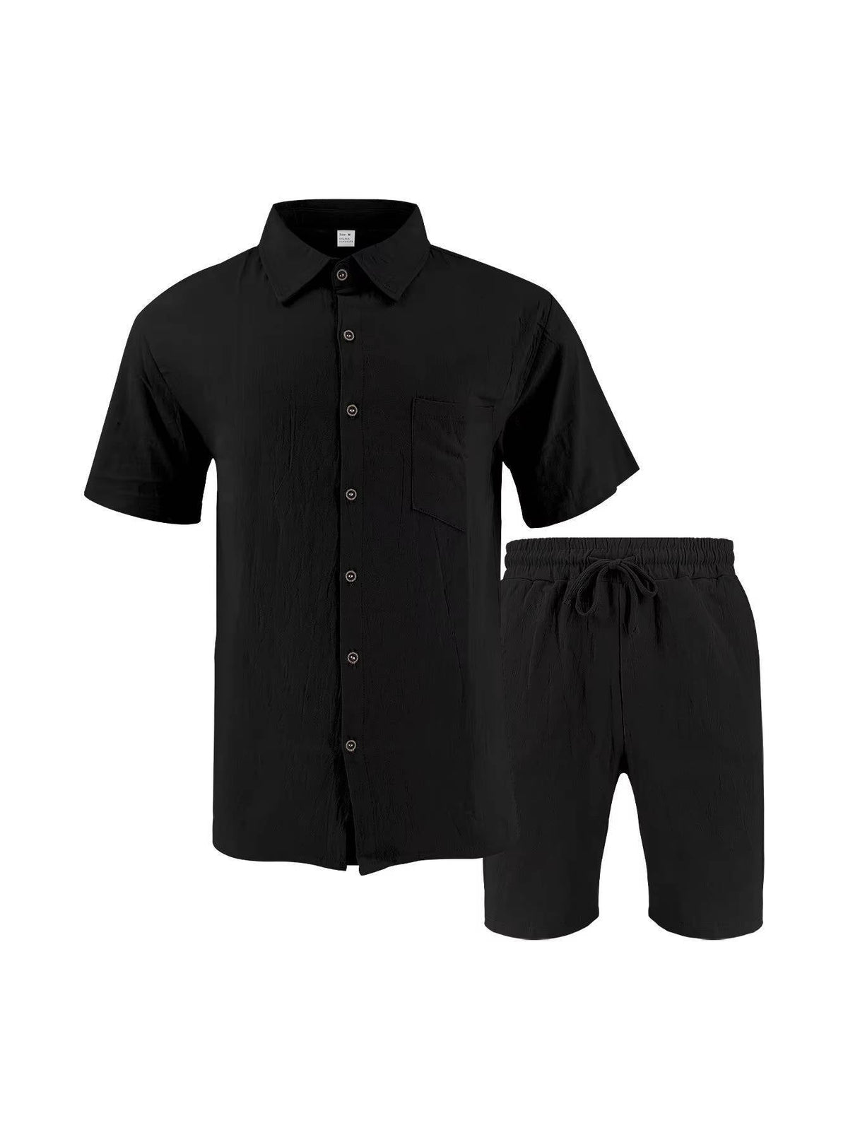 Men's Linen-Look Short Sleeve Shirt and Drawstring Shorts Set