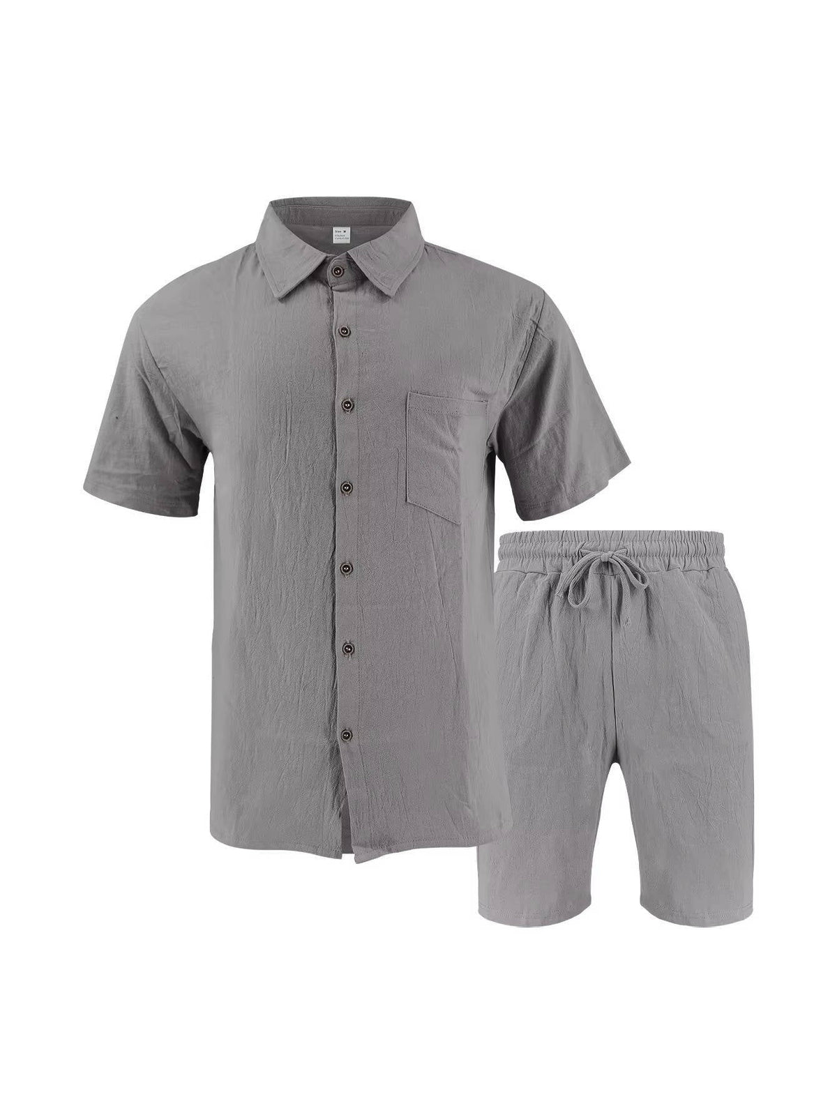 Men's Linen-Look Short Sleeve Shirt and Drawstring Shorts Set