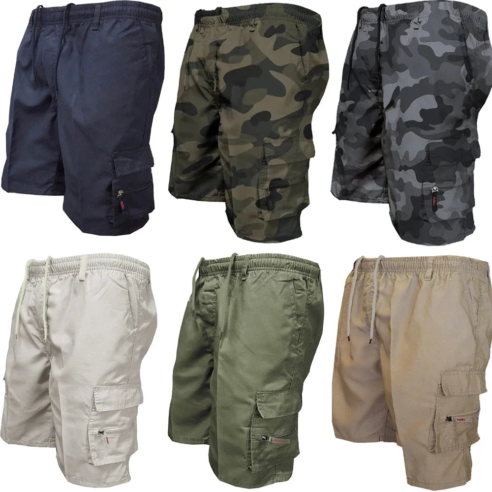 Men's loose fit camo cargo shorts with drawstring waist