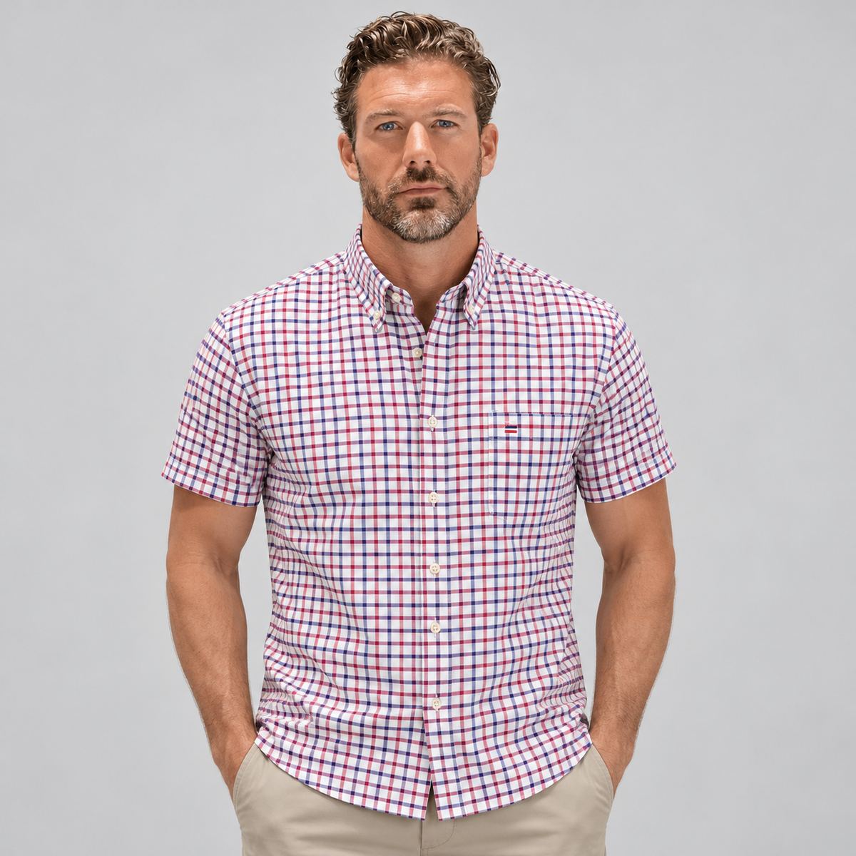Men's Oxford cotton-blend short sleeve shirt