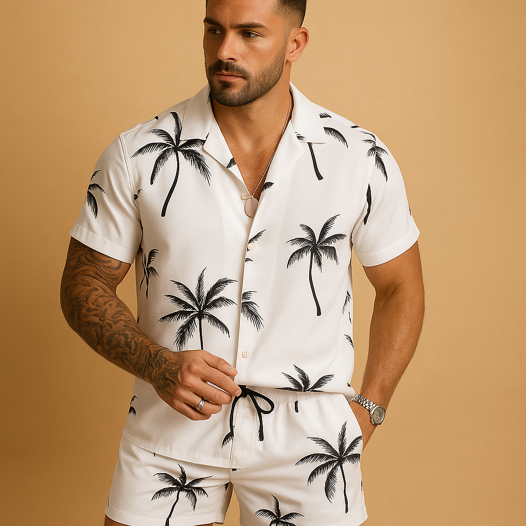 Men's palm print shirt and shorts set – colour option