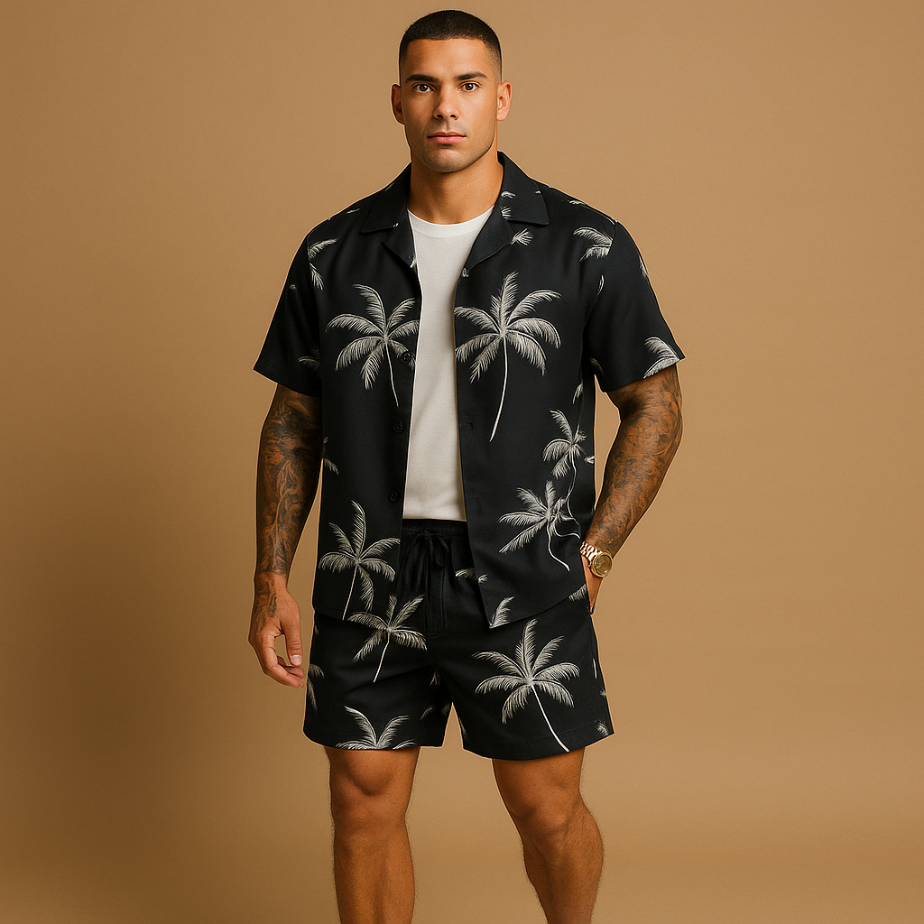 Men's palm print shirt and shorts set – colour option