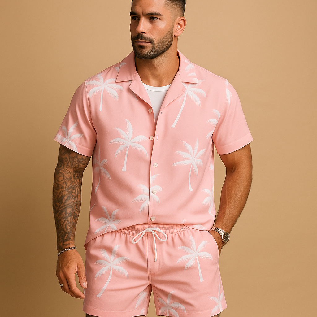 Men's palm print shirt and shorts set – colour option