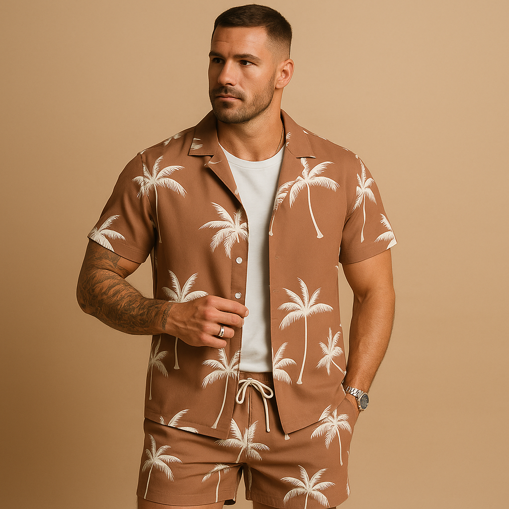 Men's palm print shirt and shorts set – colour option