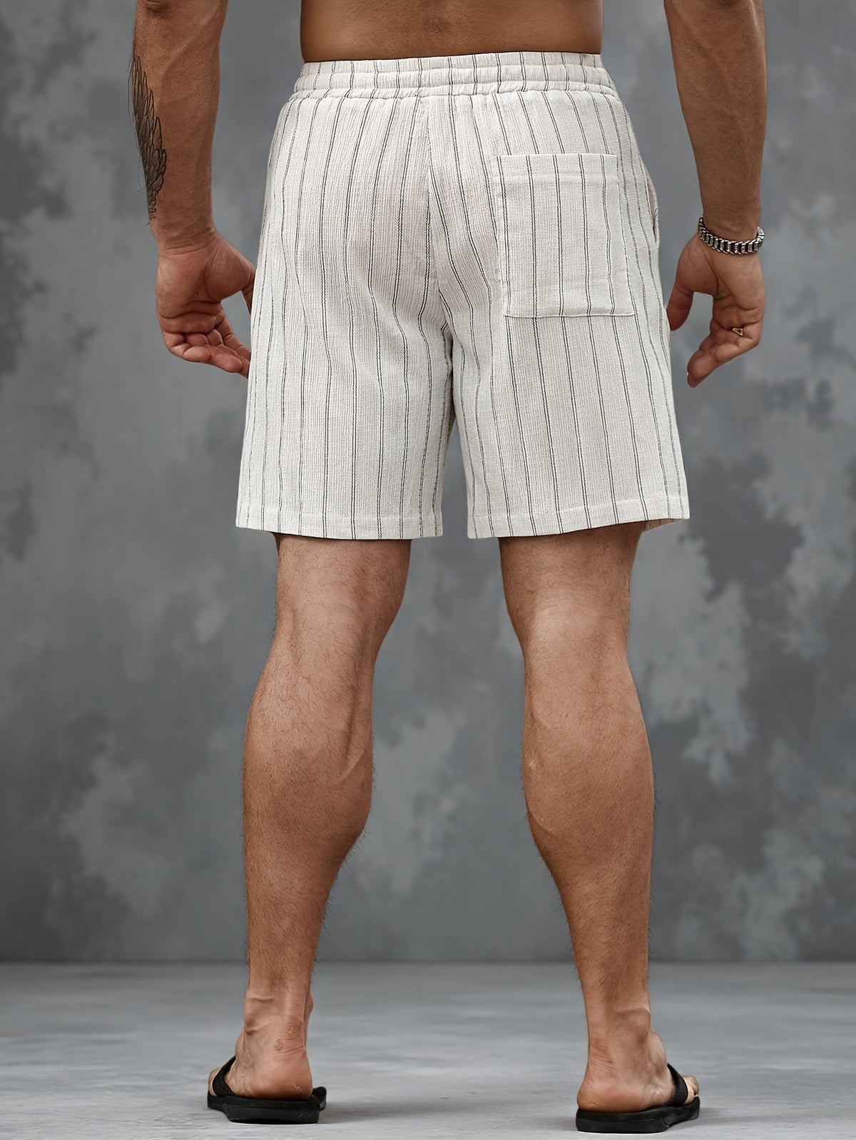 Men's pinstripe beach shorts – detail view