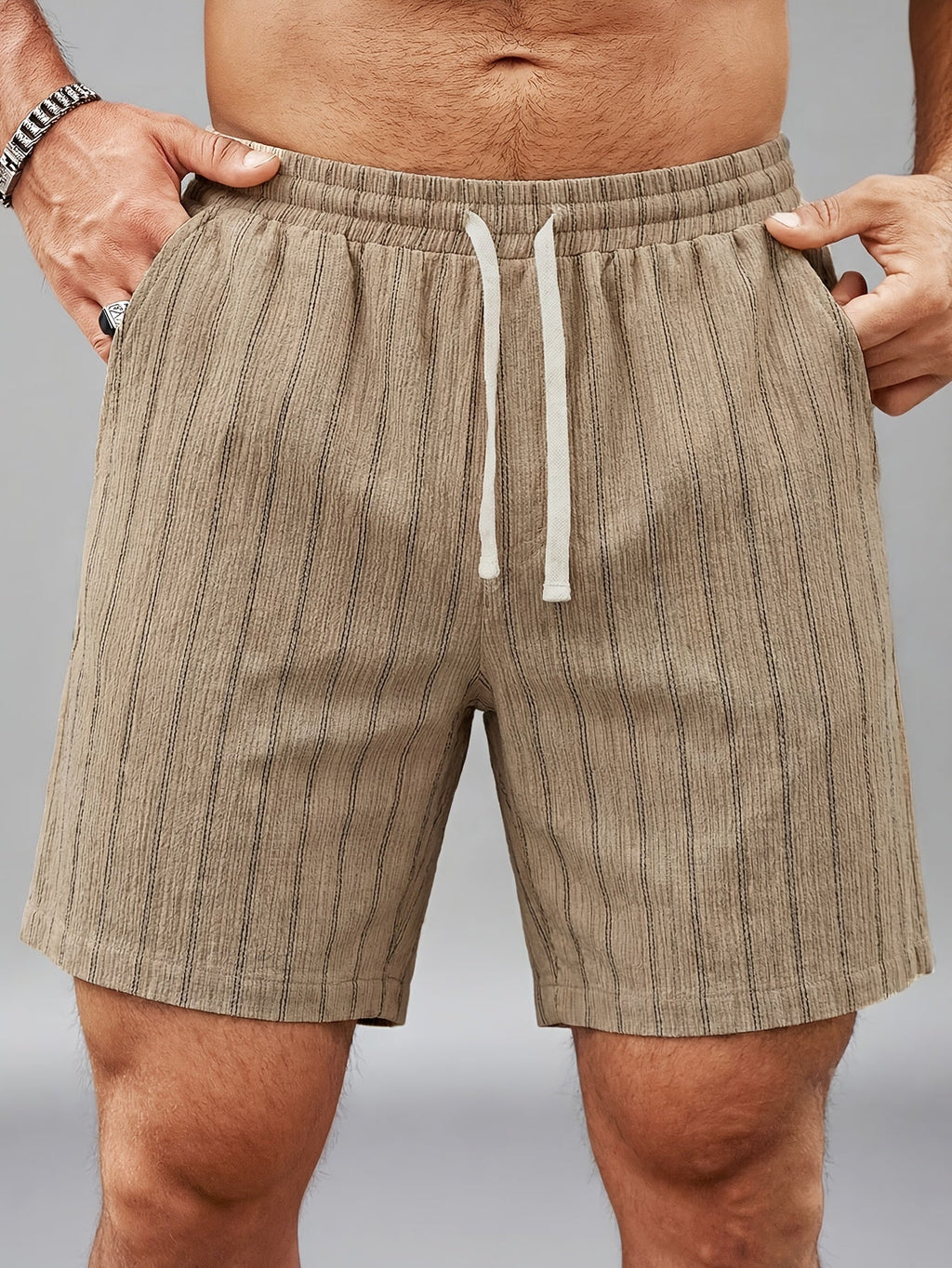 Men's Pinstripe Elastic Waist Beach Shorts