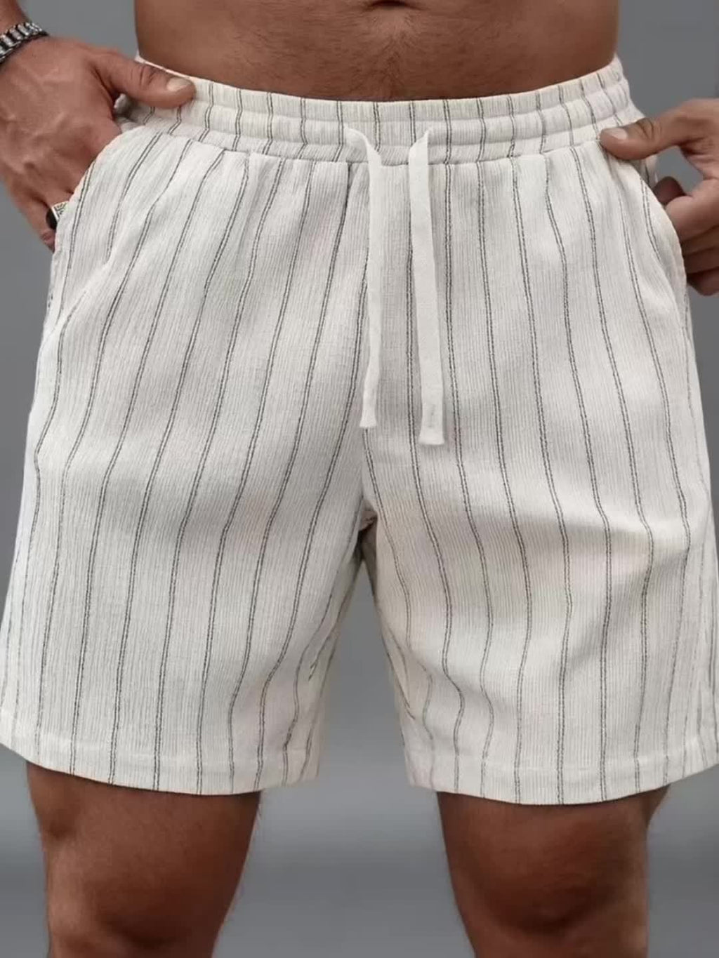 Men's Pinstripe Elastic Waist Beach Shorts