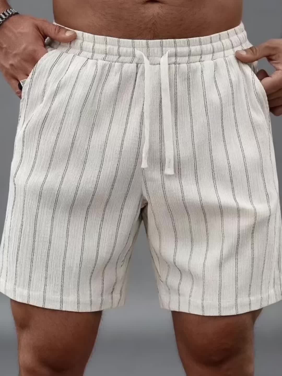 Men's Pinstripe Elastic Waist Beach Shorts