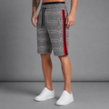 Men's plaid knee-length drawstring shorts with contrast side stripe