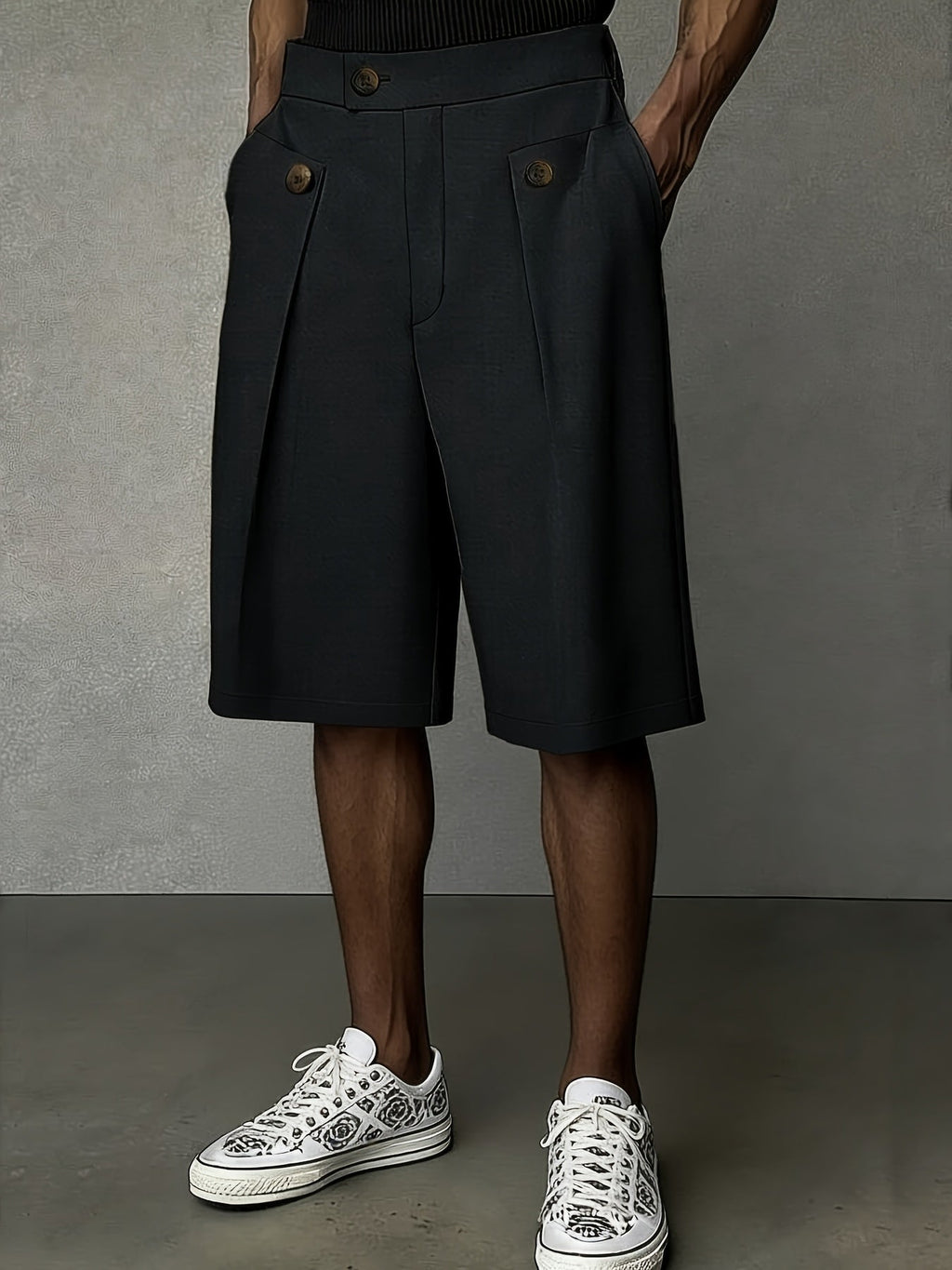 Men's Pleated Front Tailored Shorts with Button Closure