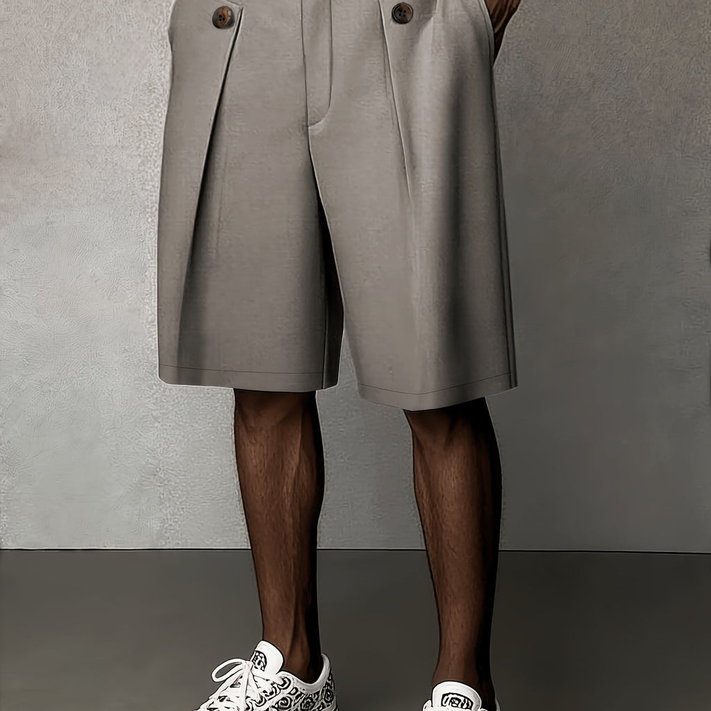 Men's Pleated Front Tailored Shorts with Button Closure