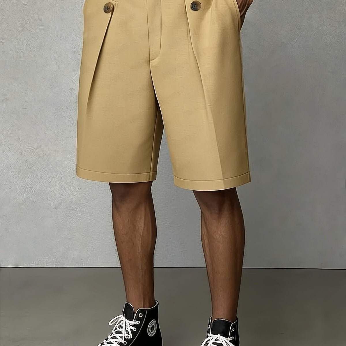 Men's Pleated Front Tailored Shorts with Button Closure