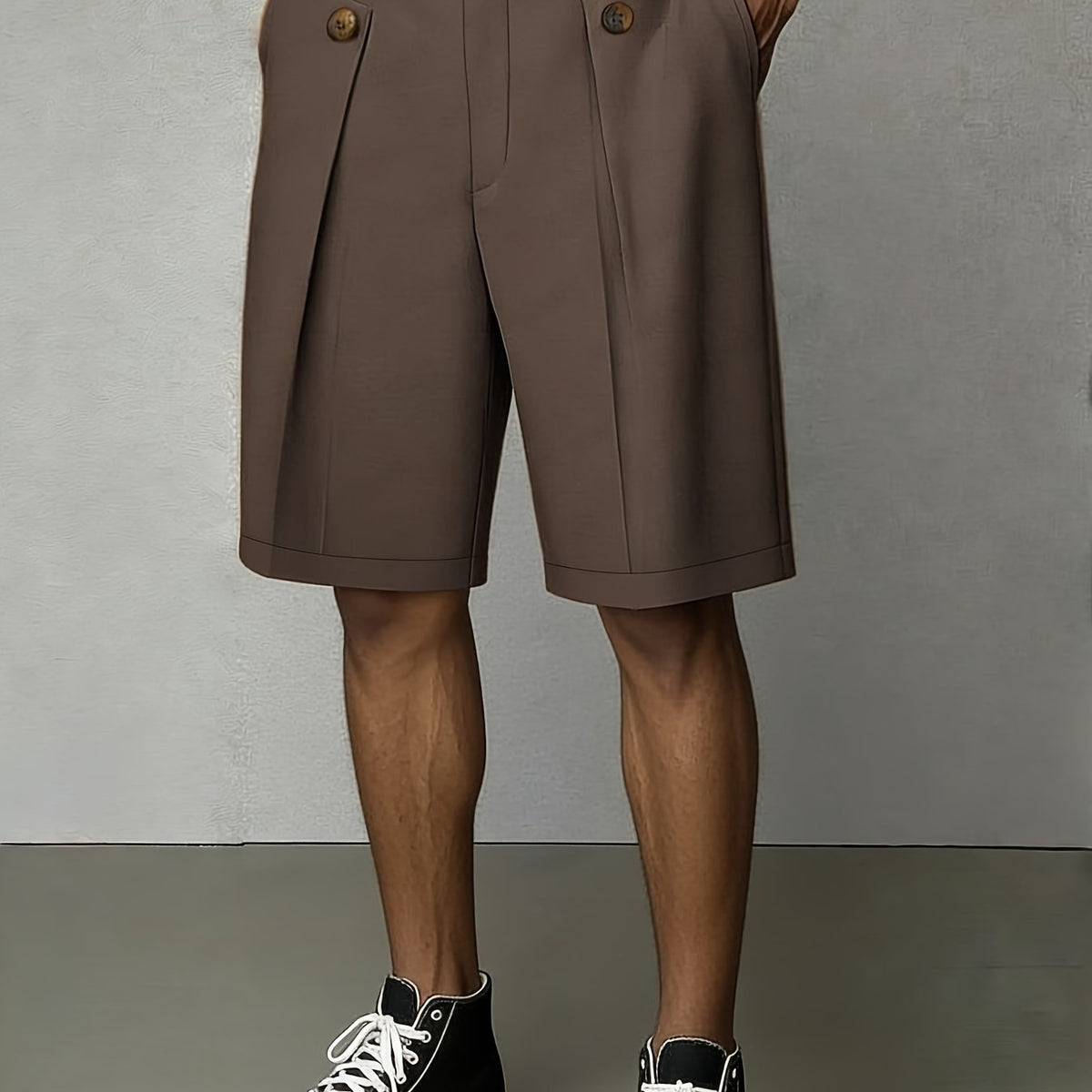 Men's Pleated Front Tailored Shorts with Button Closure