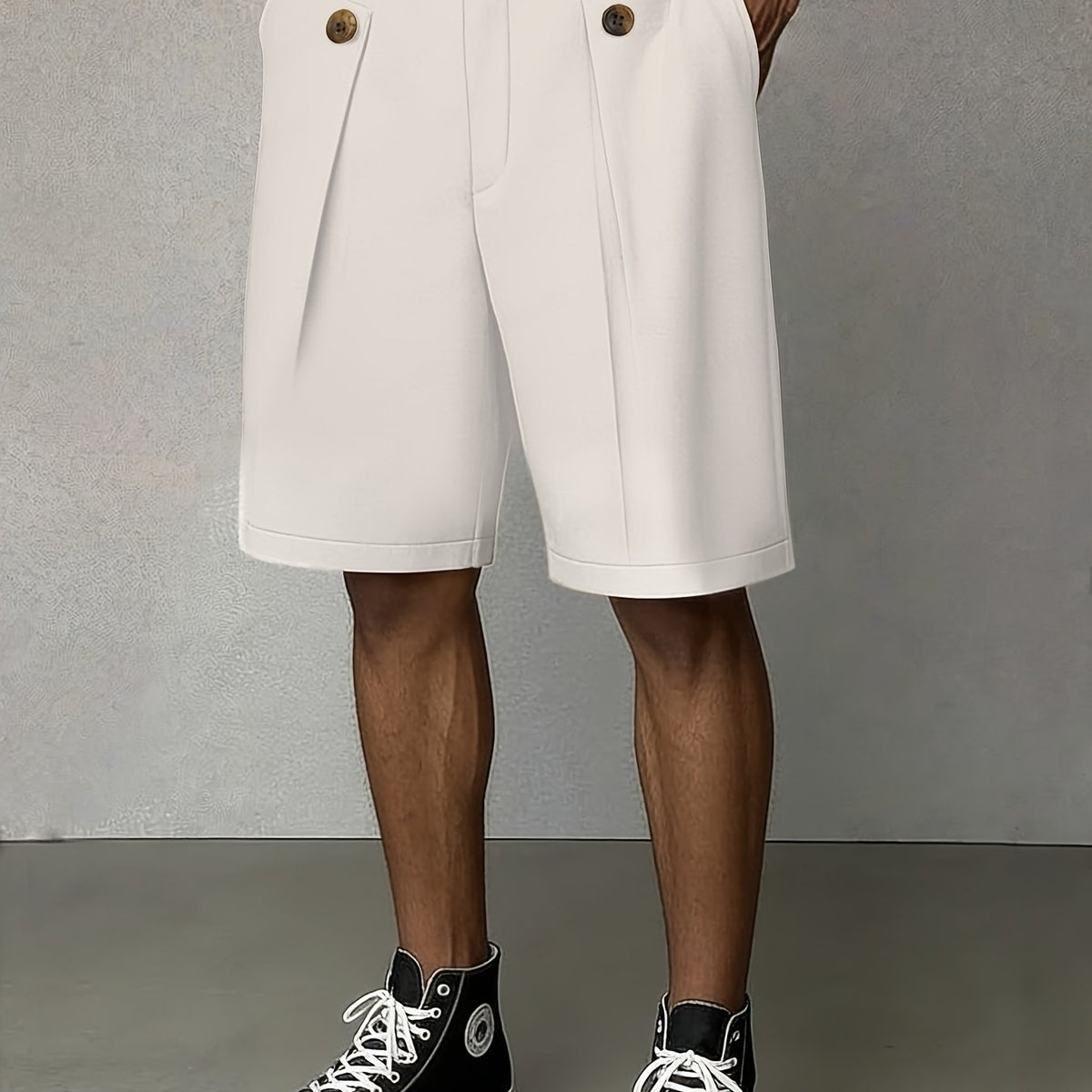Men's Pleated Front Tailored Shorts with Button Closure