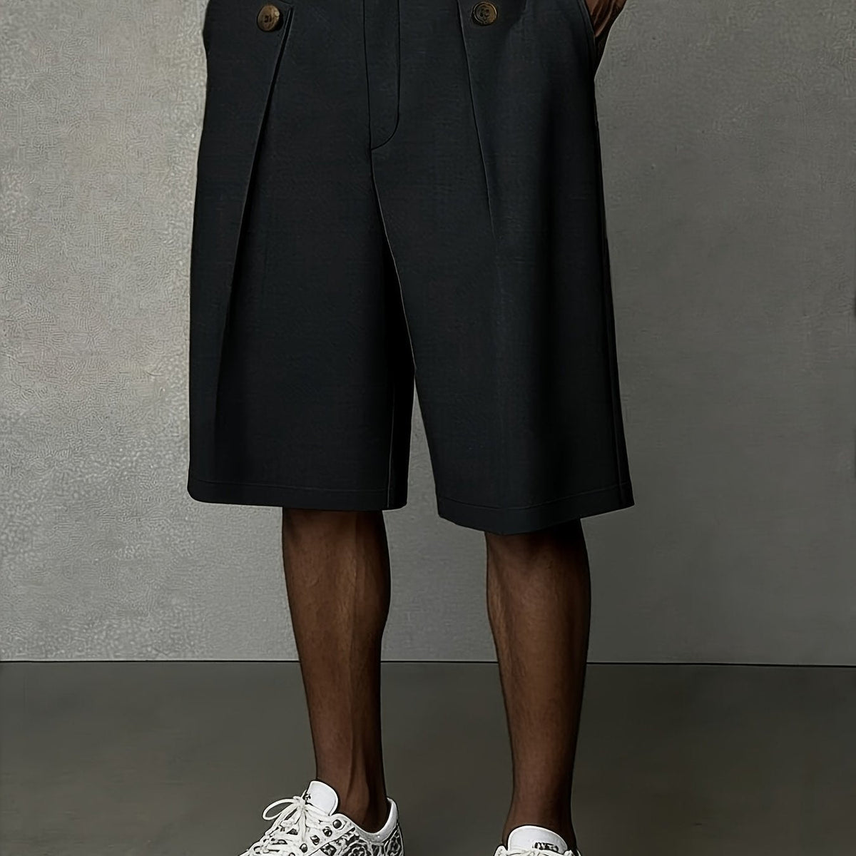 Men's Pleated Front Tailored Shorts with Button Closure