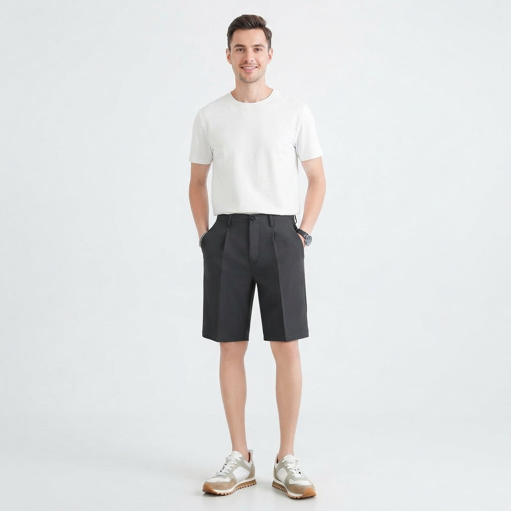 Men's pleated straight-leg tailored shorts