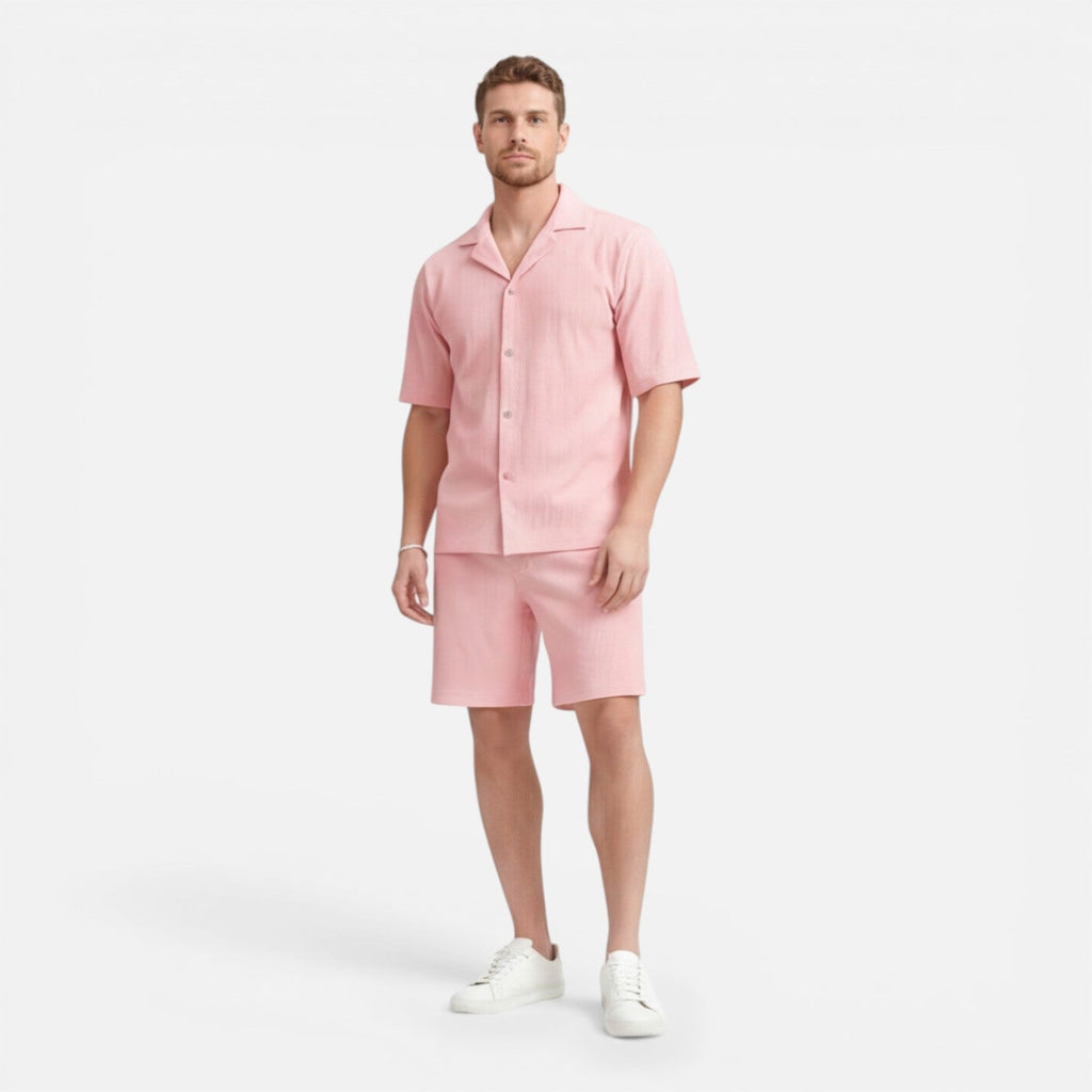 Men's ribbed camp collar shirt and shorts co-ord set