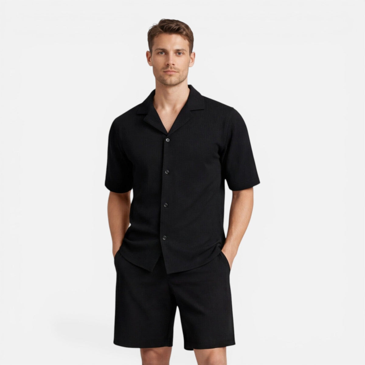 Men's ribbed shirt and shorts set – alternate view