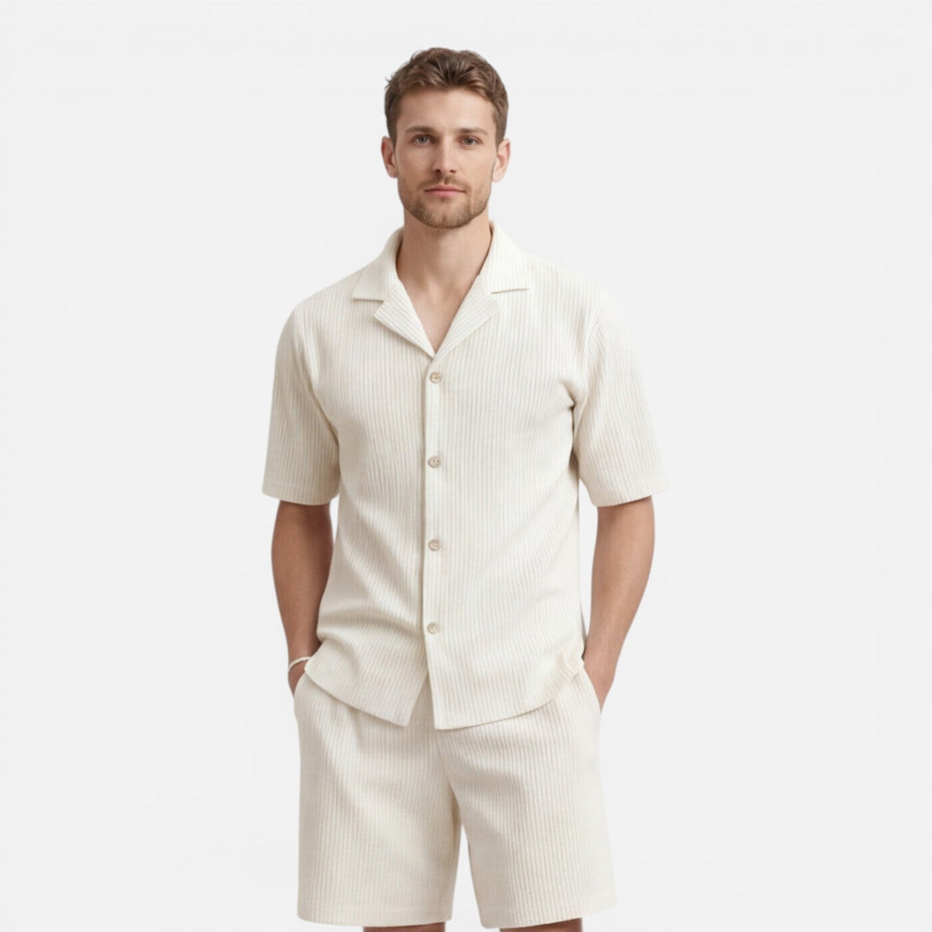 Men's Ribbed Camp Collar Shirt & Shorts Co-Ord Set