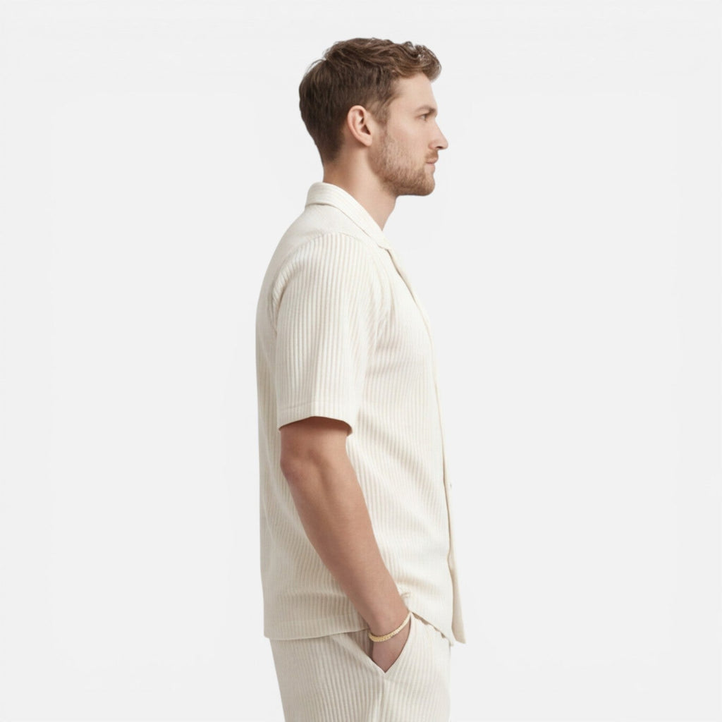 Men's Ribbed Camp Collar Shirt & Shorts Co-Ord Set