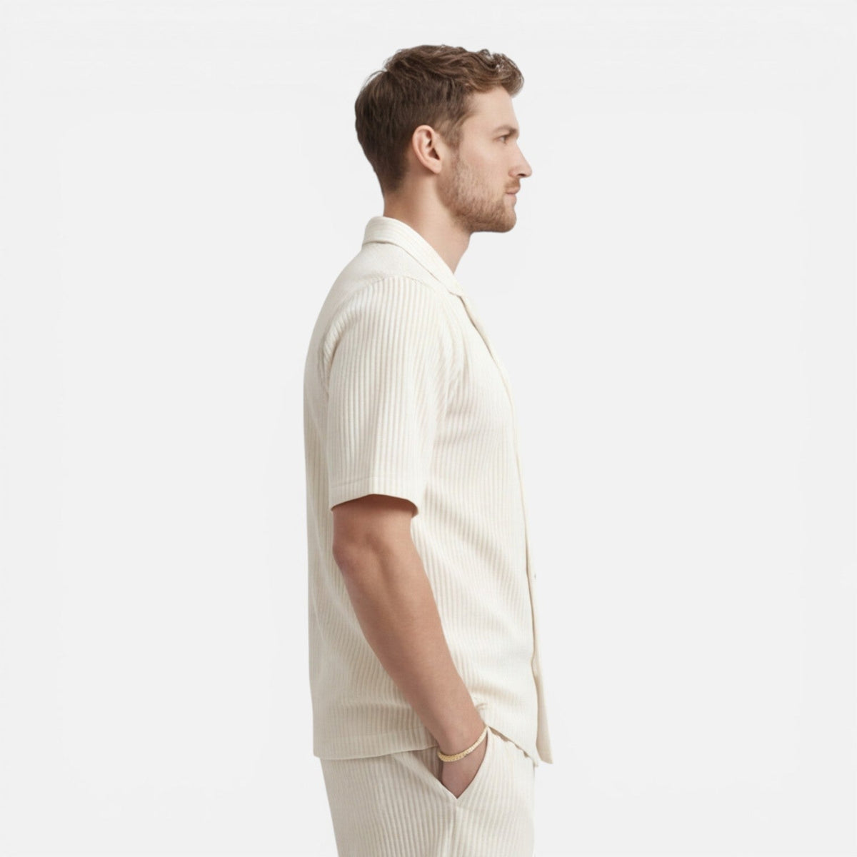 Men's Ribbed Camp Collar Shirt & Shorts Co-Ord Set