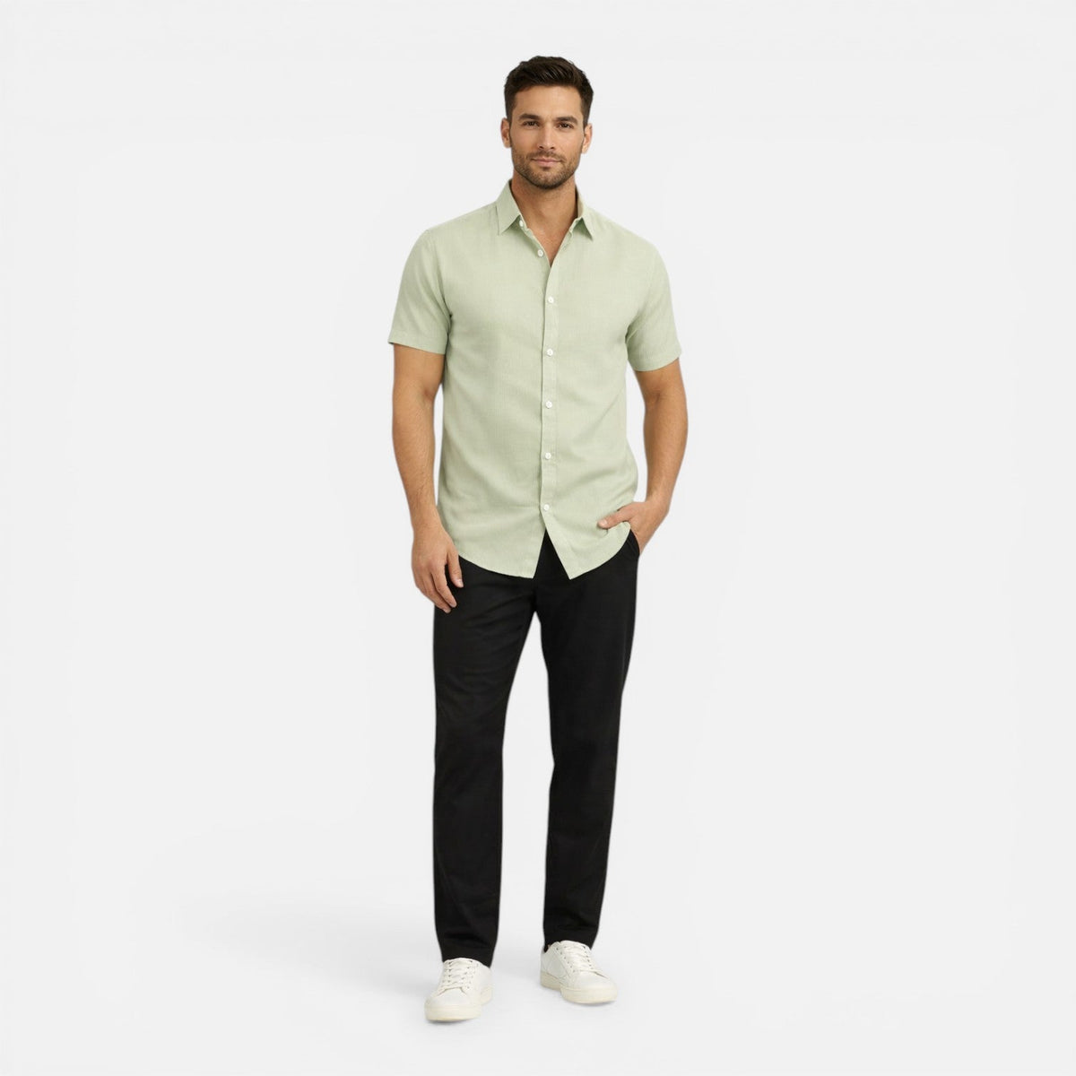 Men's slim fit linen-look short sleeve shirt