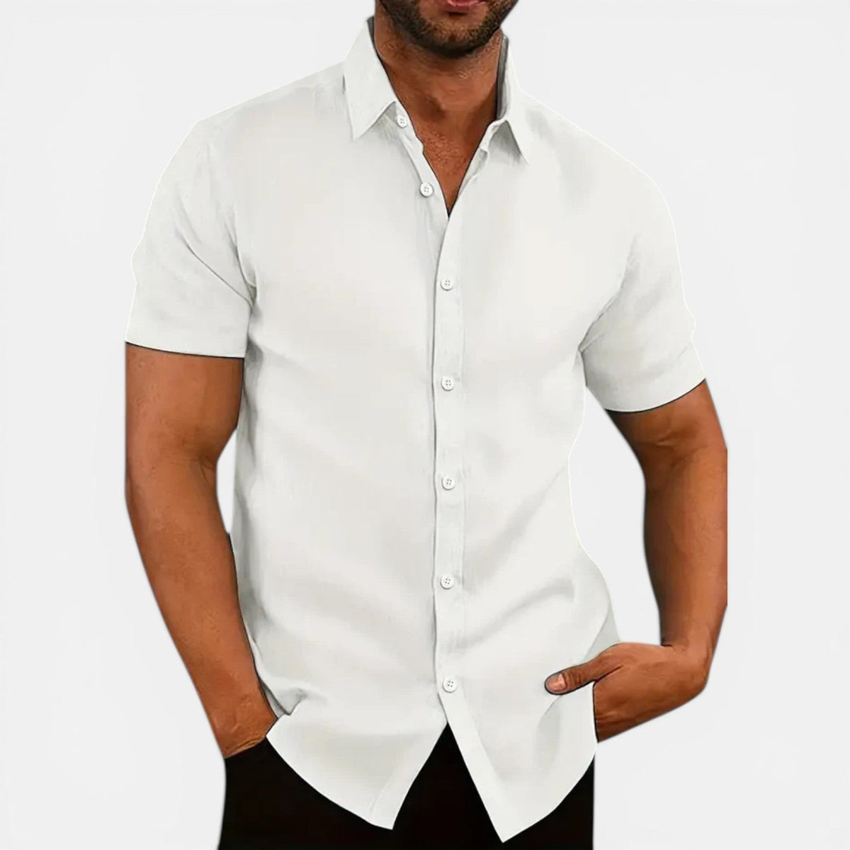 Men's Slim Fit Linen-Look Short Sleeve Shirt