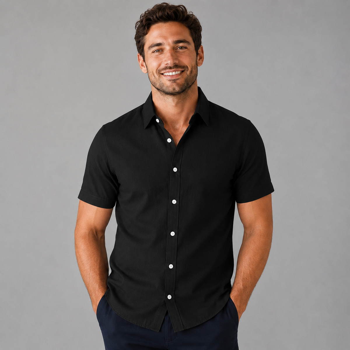 Men's Slim Fit Linen-Look Short Sleeve Shirt