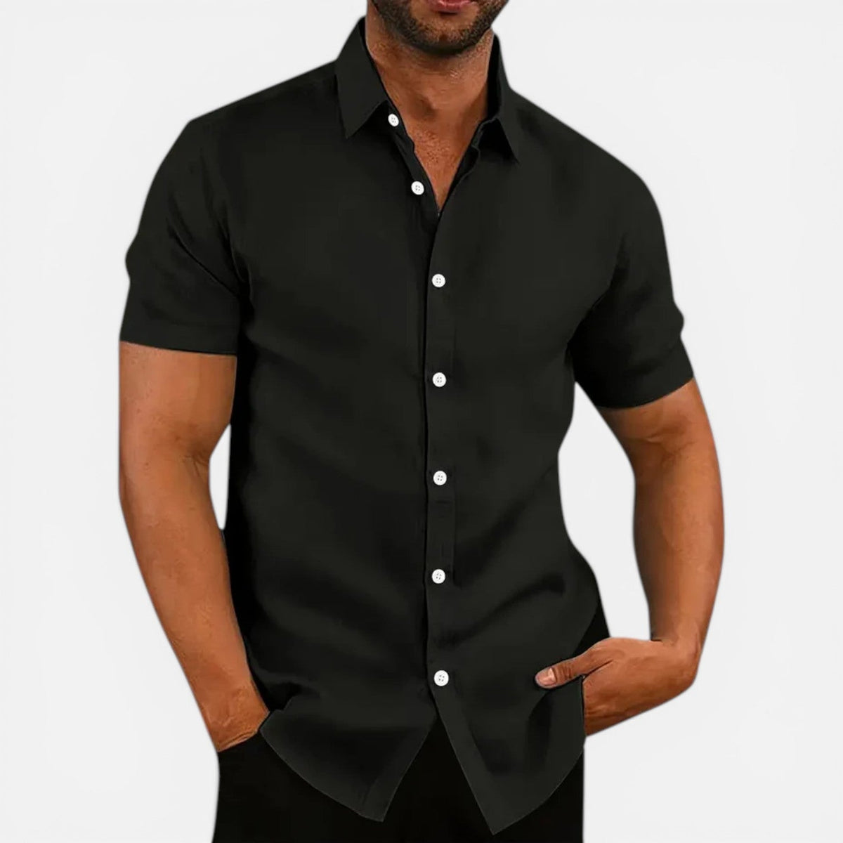Men's Slim Fit Linen-Look Short Sleeve Shirt