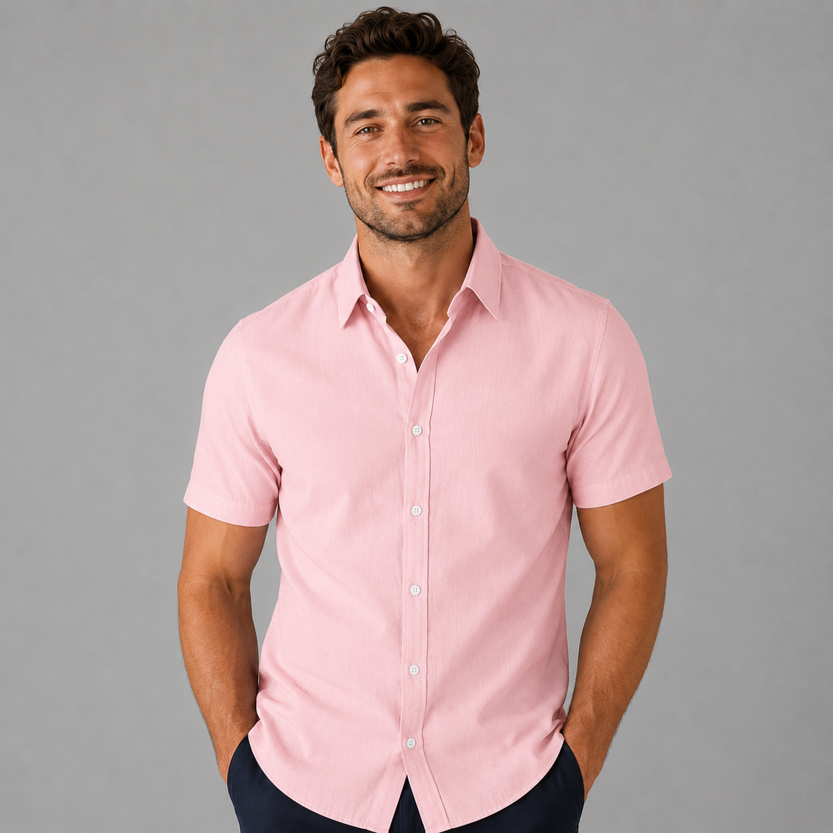 Men's Slim Fit Linen-Look Short Sleeve Shirt