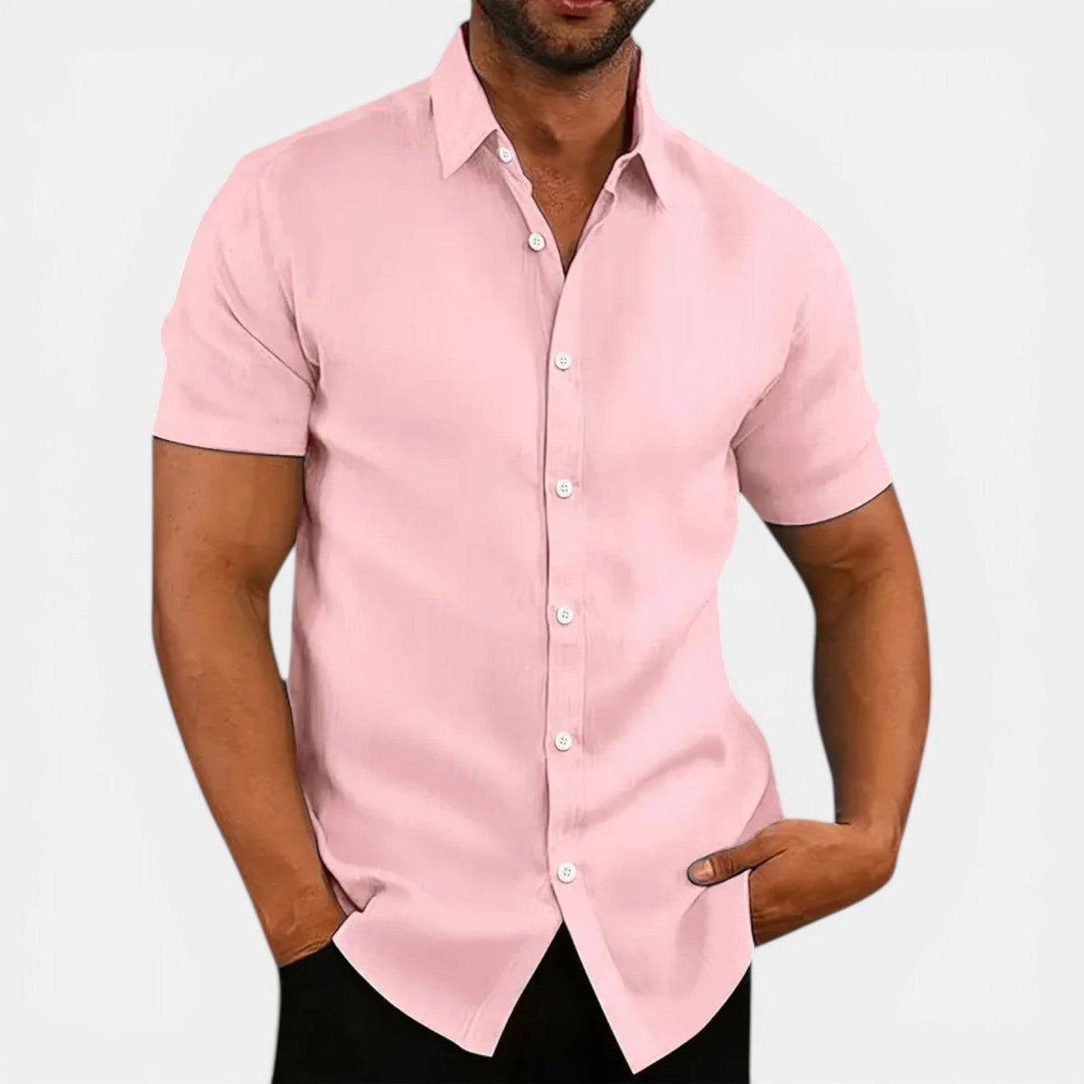 Men's Slim Fit Linen-Look Short Sleeve Shirt