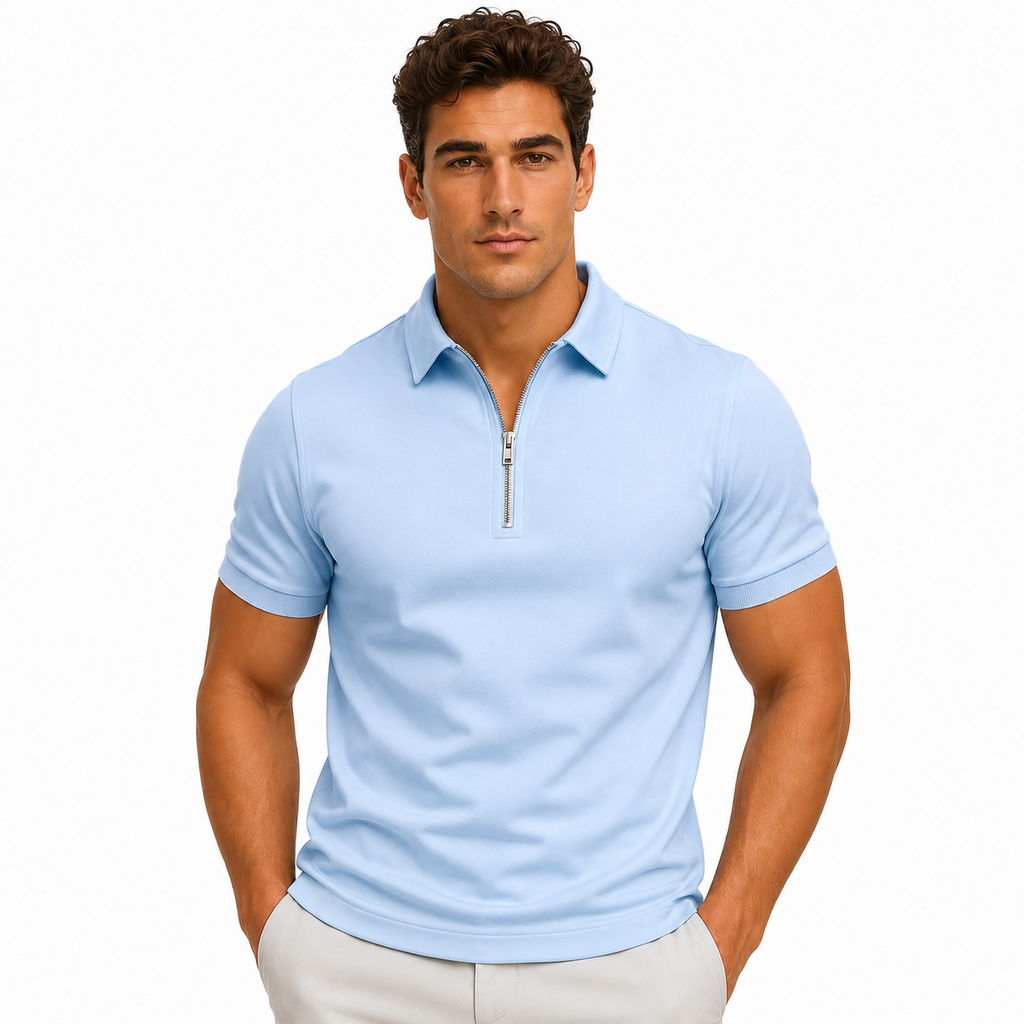 Men's slim fit zip-neck short sleeve polo shirt