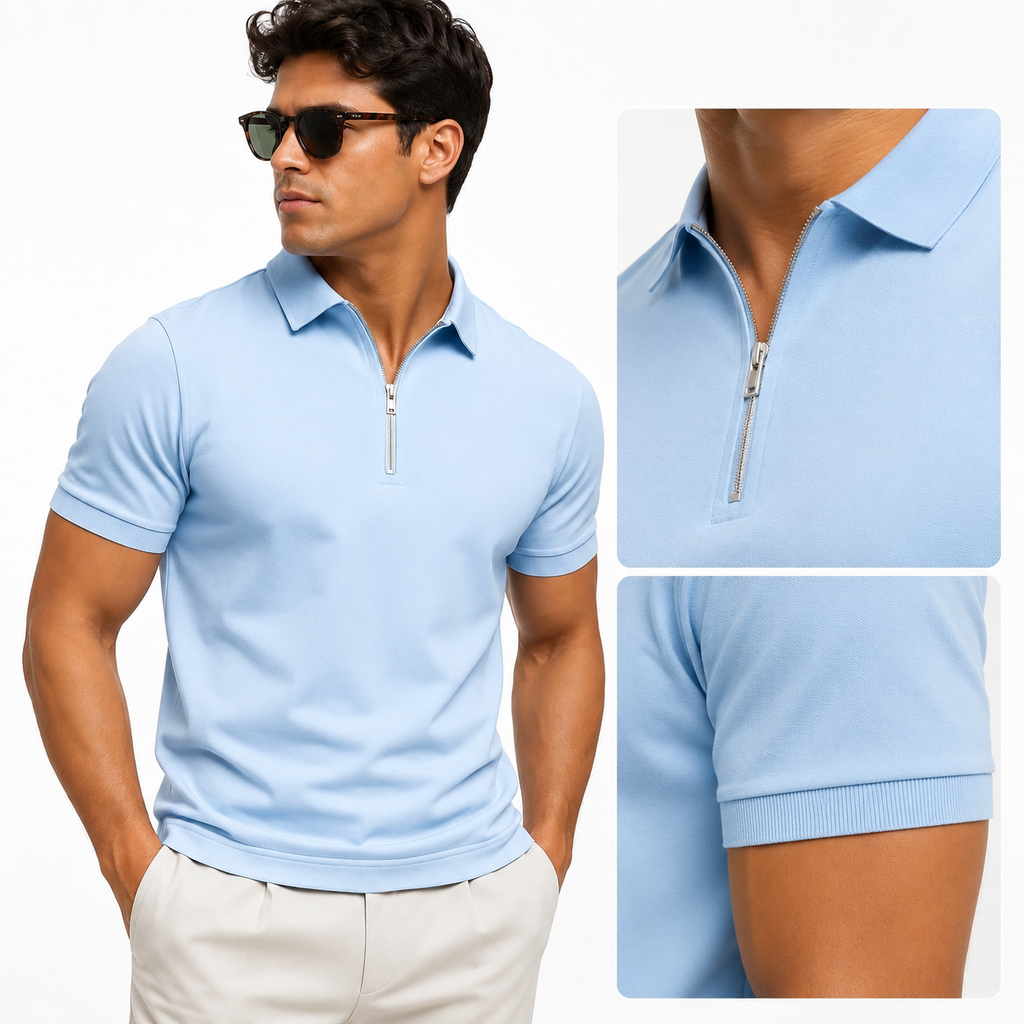 Men's slim fit zip-neck polo – colour option