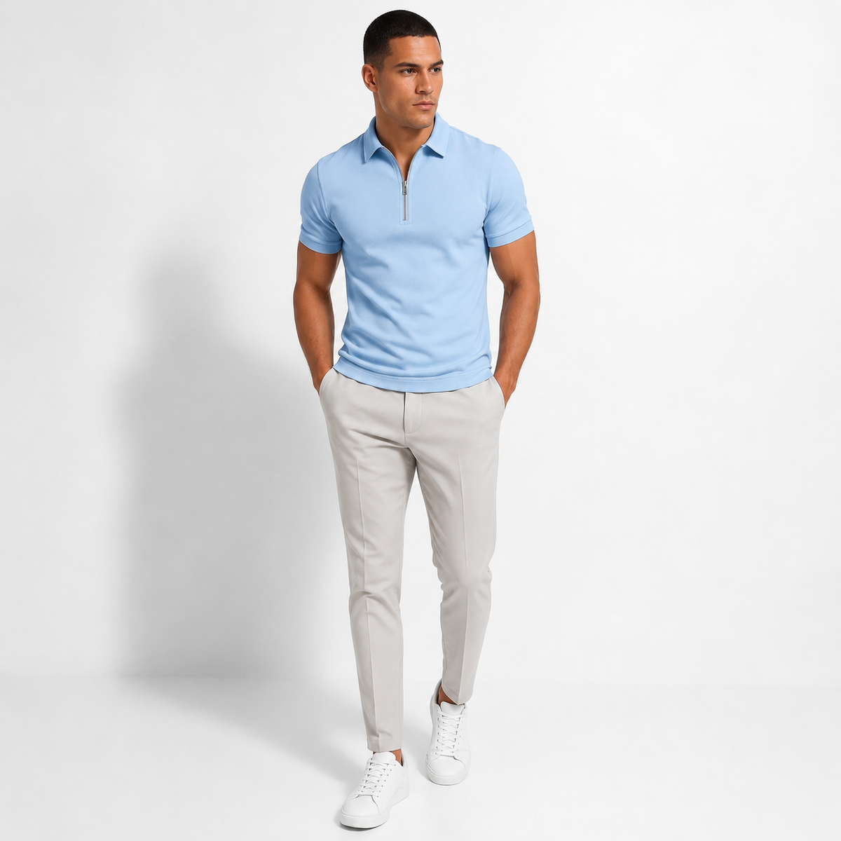 Men's slim fit zip-neck polo – colour option