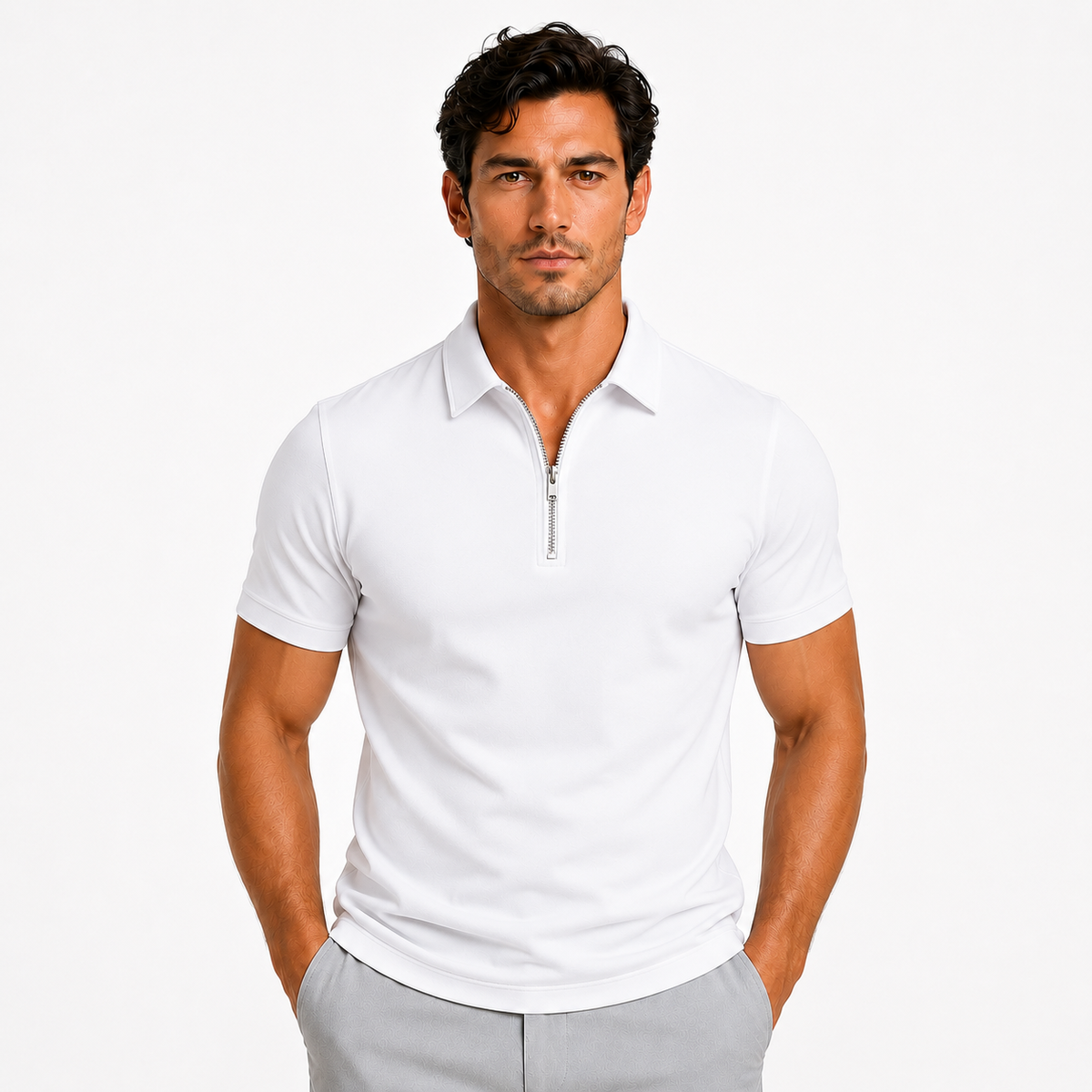Men's slim fit zip-neck polo – colour option