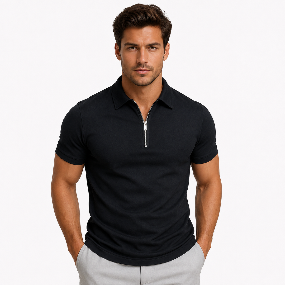 Men's slim fit zip-neck polo – colour option