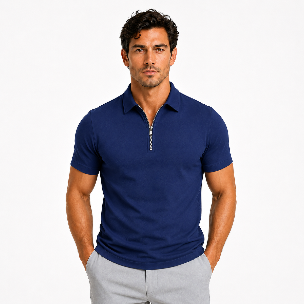 Men's slim fit zip-neck polo – colour option
