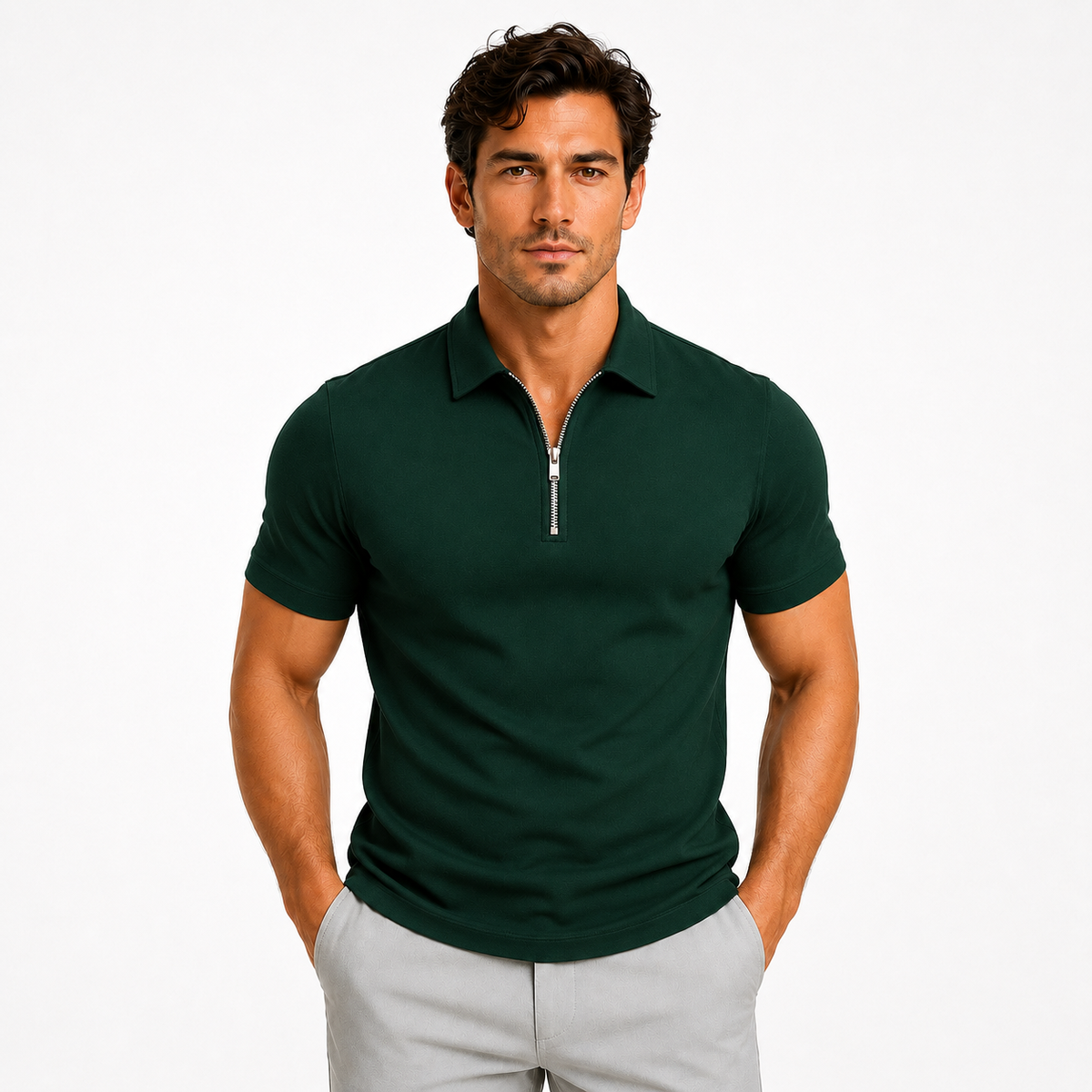Men's slim fit zip-neck polo – detail view