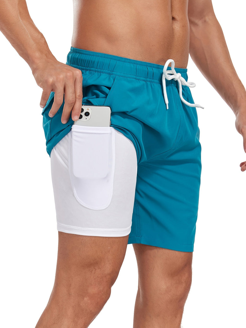 Men's Solid Colour Swim Shorts with Compression Liner