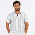 Men's striped linen-look short sleeve shirt with button front