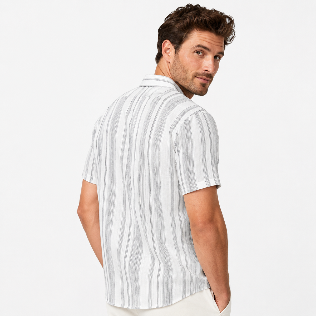 Men's striped linen-look shirt – colour option