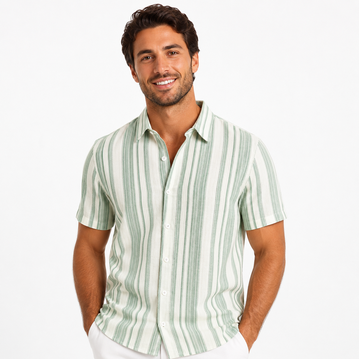 Men's striped linen-look shirt – colour option