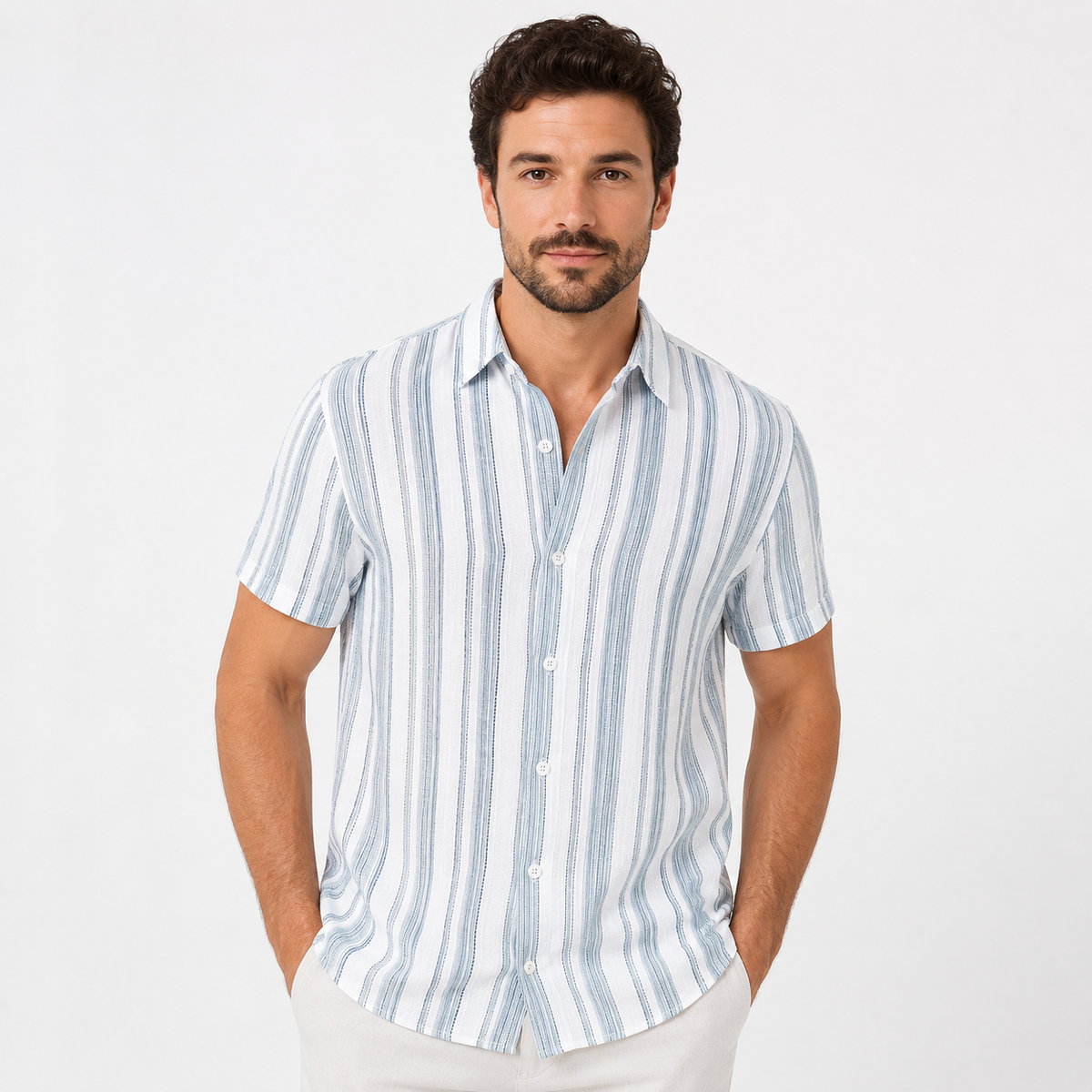 Men's striped linen-look shirt – colour option