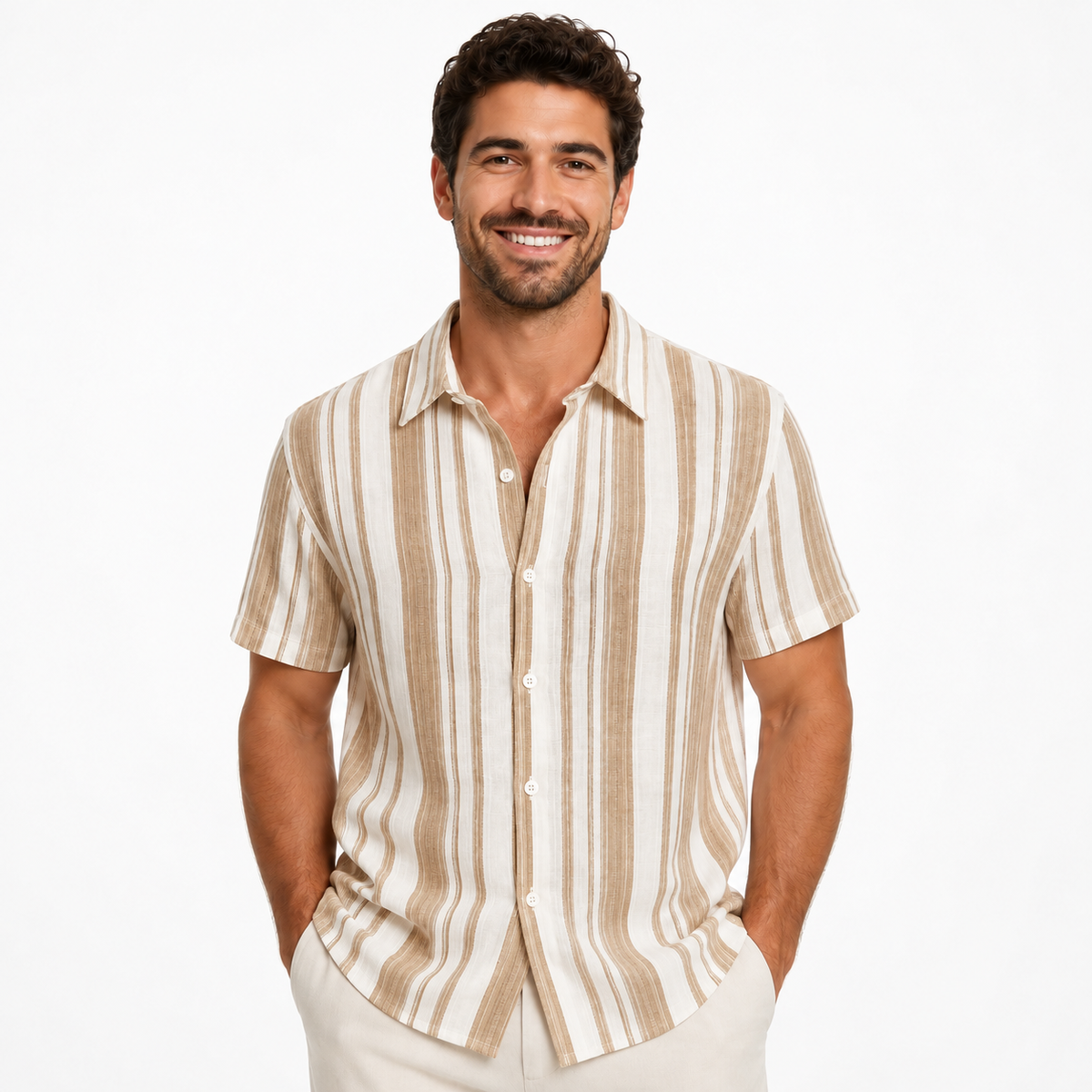 Men's striped linen-look shirt – detail view